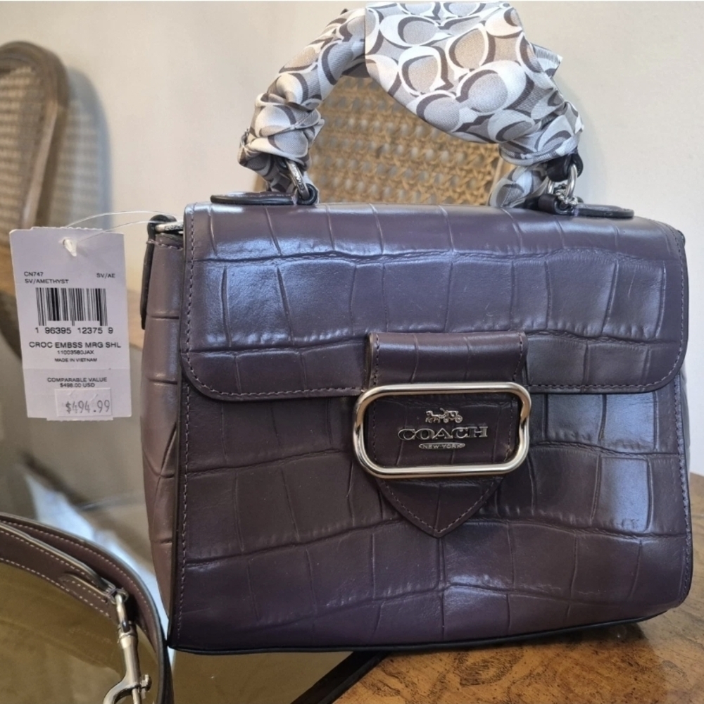 Coach Purple Mini Bag with Croc Embossed Texture
